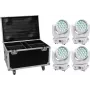 LED gaismas komplekts EUROLITE TMH-X4 balta – 4 gaismekļi ar transportēšanas koferi un riteņiem