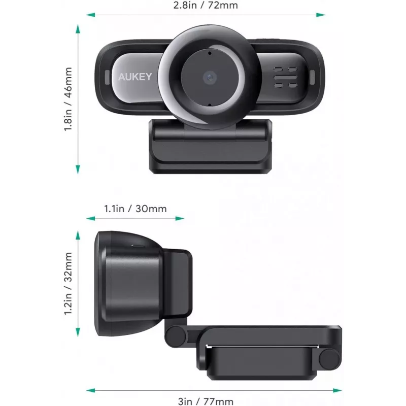 Webkamera AUKEY PC-LM3 2 MP 1920 x 1080 pikseļi USB 2.0 Melna