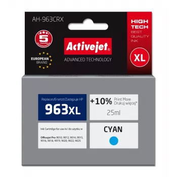 Activejet AH-963CRX tinte (aizstāj HP 963XL 3JA27AE; Premium; 1760 lapaspuses; 25 ml, ciāna)