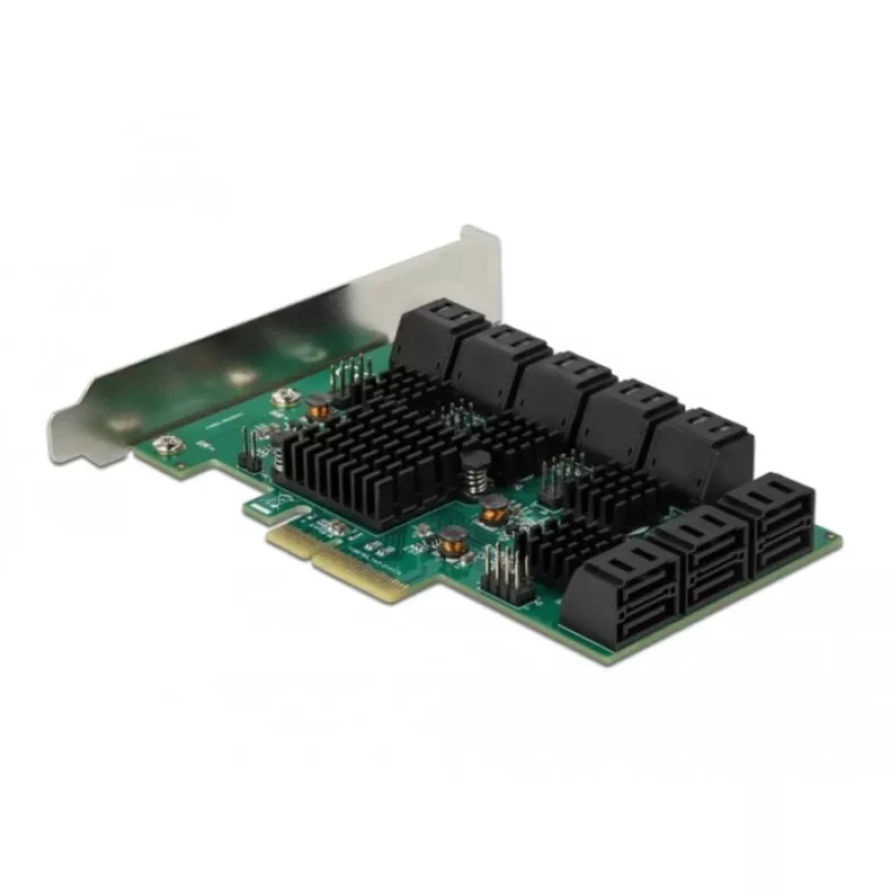 DeLOCK 16 port SATA PCI Express x4 karte 6 Gbit/s zaļa pelēka