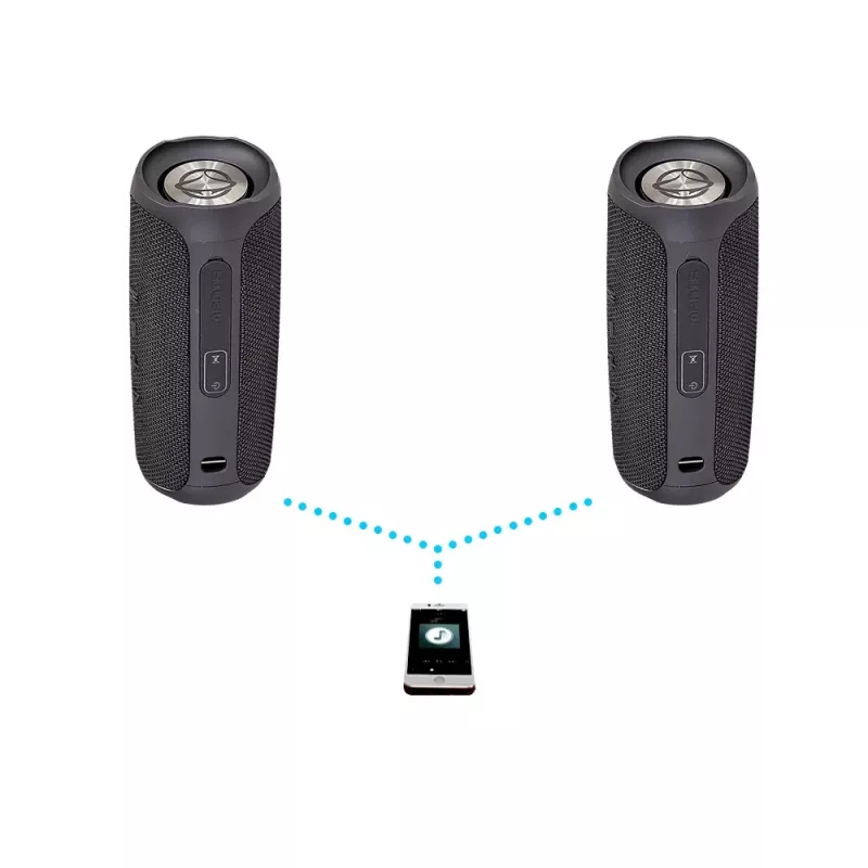 Pārnēsājams skaļrunis MANTA SPK130GO BT — Bluetooth 5.0, TWS, FM, 10W RMS, uzlādējams (melns, 8×8×19 cm)