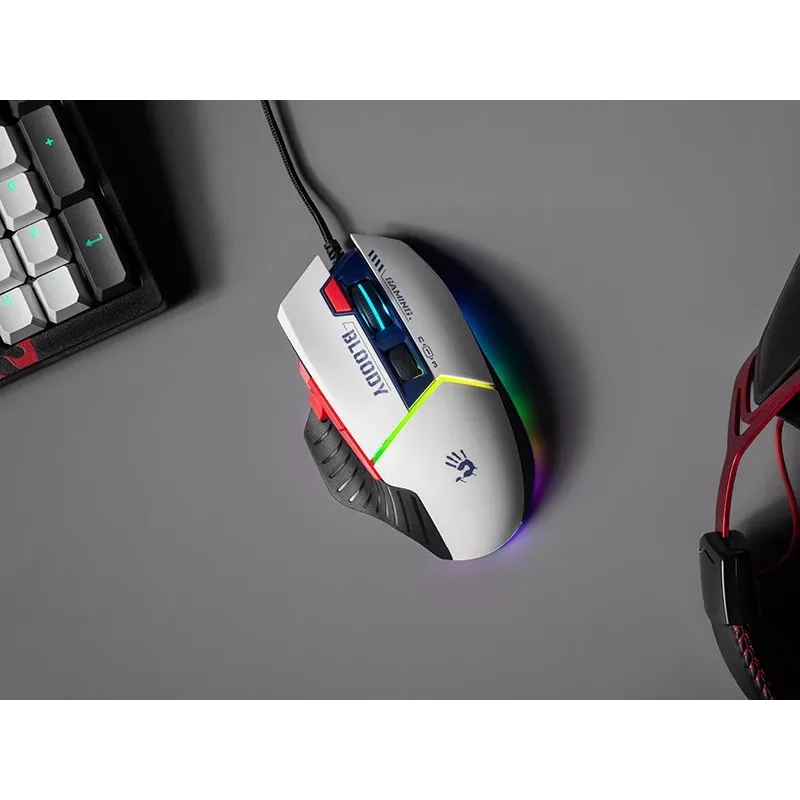 Spēļu pele A4Tech Bloody W95Max USB — labās rokas, balta, 12000 DPI, 1 ms, 250 ips, 125/2000 Hz