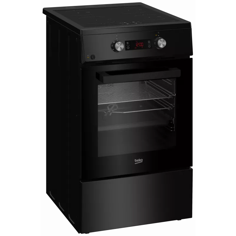 Indukcijas plīts ar elektrisko cepeškrāsni Beko FSM59305BDT, 60 L, 50 cm platums, melna, A energoefektivitātes klase, 4 zonu indukcijas plīts virsma ar jaudas pastiprināšanu