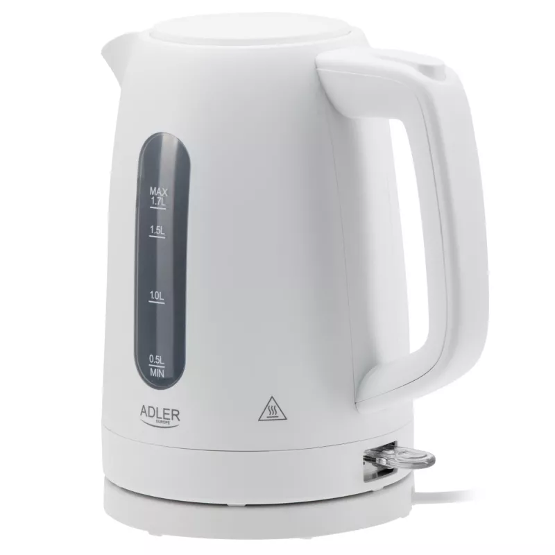 Elektriskā tējkanna Adler AD 1379w — 1,7 L, līdz 2200 W, balta, 360° grozāma pamatne, polipropilēns
