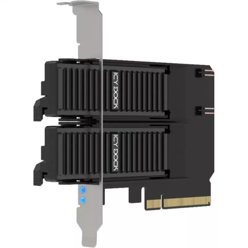 PCIe adaptera karte icybox MB312M4P-B — 2× M.2 NVMe uz PCIe 4.0 x8 (bifurkācija)