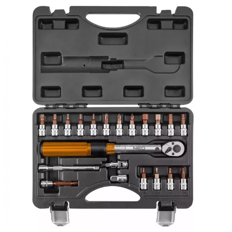Neo Tools 1/4 divvirzienu griezes momenta atslēga, 5-25NM, 21 gab. komplekts