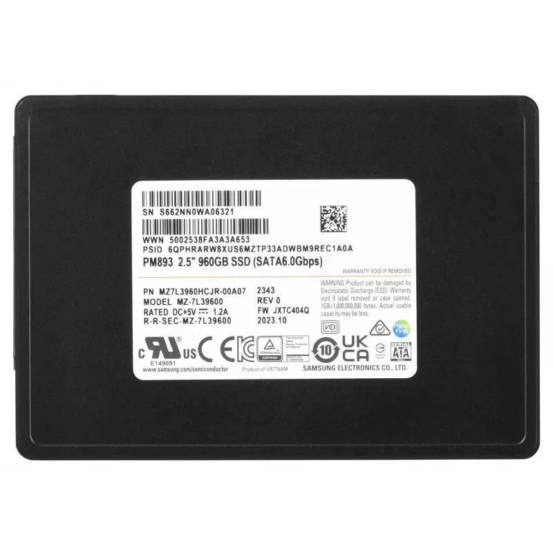 Samsung MZ7L3960HCJR-00A07 iekšējais cietvielu disks 960 GB 2.5 collas Serial ATA III TLC