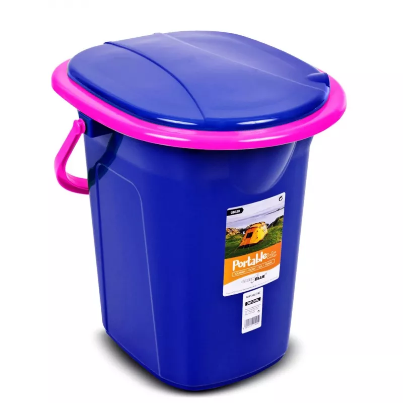 GreenBlue GB320BR 19L pārnēsājams kempera tualetes spainis ceļojumu festivāliem ar rokturi noņemamu sēdekli - tumši zils un rozā