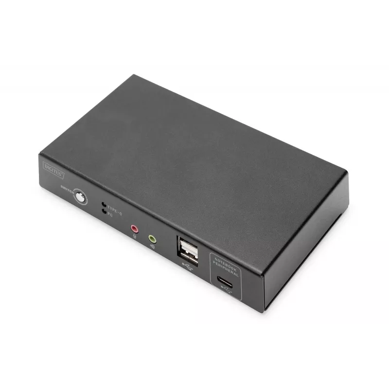DIGITUS DS-12901 - KVM-/Audio-/USB slēdzis - 4K 30 Hz, USB-C/USB/HDMI ieeja, HDMI izeja, tīkls