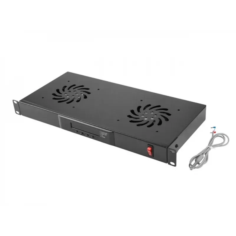 Ventilatora panelis LANBERG AK-1502-B, 1U statnē, 2 ventilatori, 230V, 38W, 483×44,5×192 mm, melns