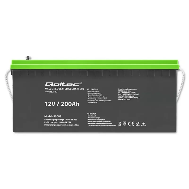 Qoltec akumulatora gēls | 12V | 200Ah | GEL | 59.5kg