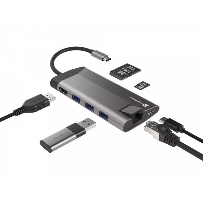 NATEC Fowler Plus USB Type-C Melns pelēka MicroSD SD Hub