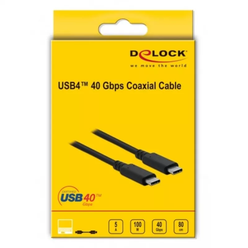 Delock - USB kabelis - USB-C (M) uz USB-C (M) - USB4 / Thunderbolt 3 / DisplayPort - 20 V - 5 A - 80 cm - atbalsta Power Delivery 3.0, atbalsta 8K 60 Hz (7680 x 4320), atbalsts