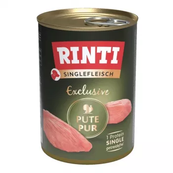 Slapjā suņu barība RINTI Singlefleisch Exclusive Turkey 400 g — viena proteīna, pieaugušiem suņiem, pilnvērtīga barība