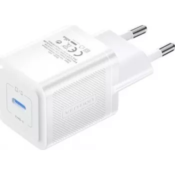 Vention mobilais lādētājs FEPW0-EU — 20W USB-C maiņstrāvas iekštelpu lādētājs viedtālrunim, planšetdatoram, viedpulkstenim, austiņām, balts