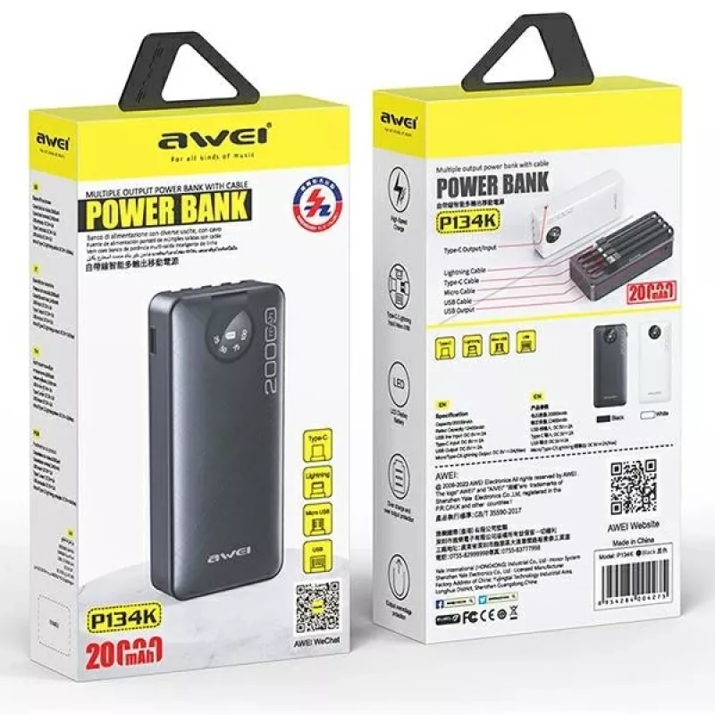 Portatīvais ārējais akumulators AWEI P134K 20000mAh