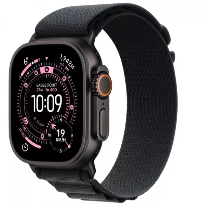 Viedpulkstenis Apple Watch Ultra 3 GPS + Cellular 49mm melns titāna korpuss ar melnu Alpine Loop siksnu (Liela)