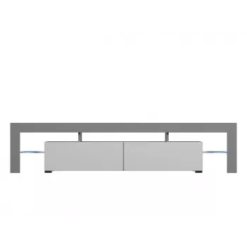 TV statīvs Cama Meble TORO 200 — 2000×350×410 mm, pelēka virsma no skaidu plātnes, pelēks/balts spīdums