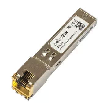 Tīkla slēdža modulis MikroTik S-RJ01 — 1× Gigabit Ethernet (RJ-45), 1000 Mbps, 1.25 Gbit/s datu pārraides ātrums, 0.1 km pārraide