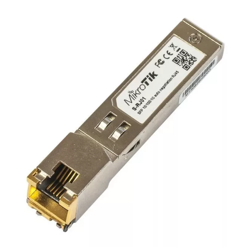 Tīkla slēdža modulis MikroTik S-RJ01 — 1× Gigabit Ethernet (RJ-45), 1000 Mbps, 1.25 Gbit/s datu pārraides ātrums, 0.1 km pārraide