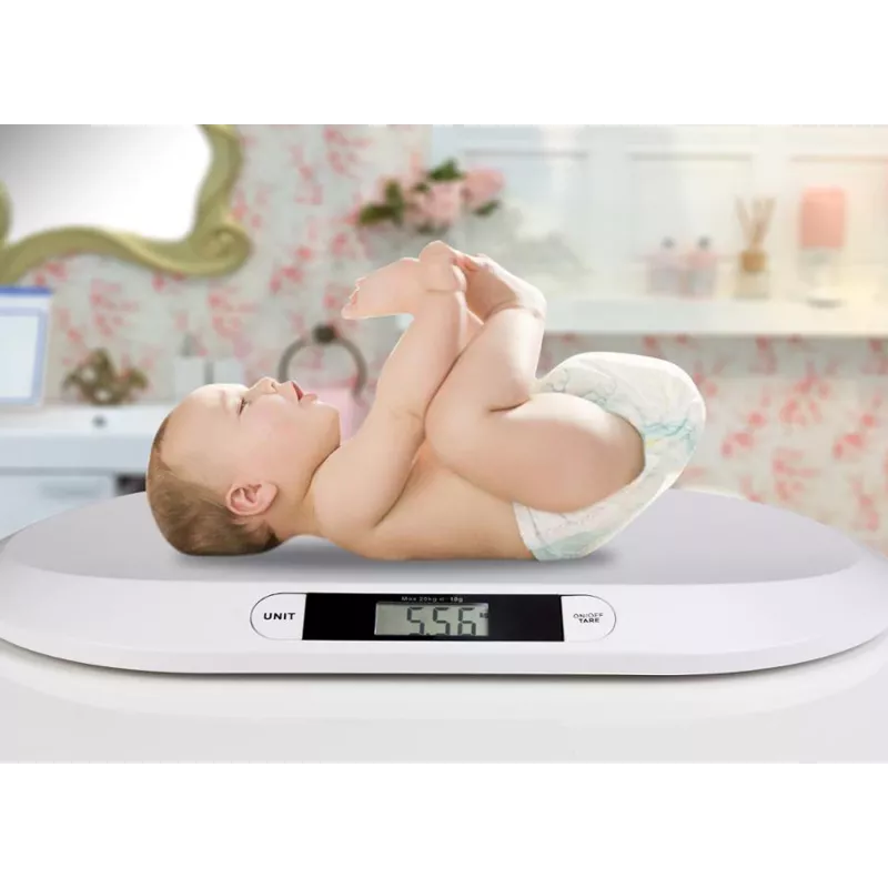 Elektroniskie zīdaiņu svari ESPERANZA EBS019 — ietilpība 0,03–20 kg, iedaļa 0,01 kg, liels 60×25 mm LCD, balts