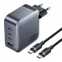 Vention strāvas lādētājs TZ-FETH0-EU 3× USB-C + 1× USB-A 100W, PD līdz 30W uz C, ieeja 100–240V