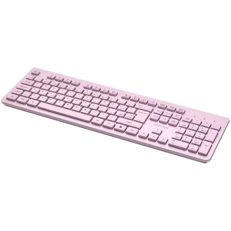 Bezvadu tastatūra CANYON HKB-W01 — kompakts rozā izkārtojums, UK/US taustiņu vāciņi