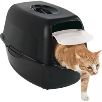Slēgta kaķu tualete Rotho Bailey Cat melna 560×400×390 mm, oglekļa filtrs, durvju aizbīdnis, rokturis