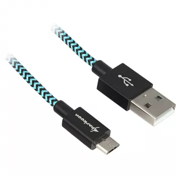 USB 2.0 kabelis, USB-A spraudnis > Micro-USB spraudnis (melns/gaiši zils, 3 metri, aizsargāts)