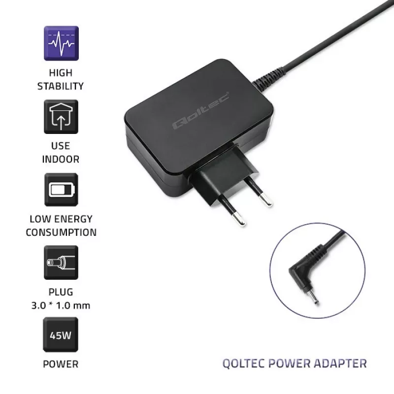 Barošanas adapteris Qoltec 51032 45W iekštelpām melns klēpjdatoriem