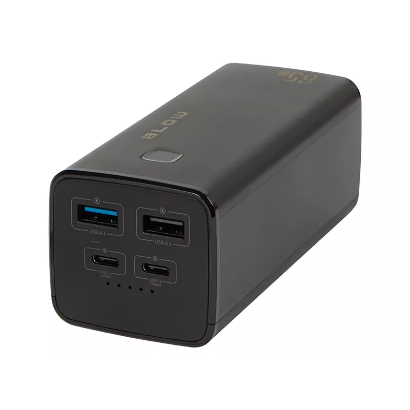 BLOW PB20G 20000 mAh pārnēsājams ārējais akumulators PD 65W, USB-C ieeja/izeja, 2x USB-A izejas, melns