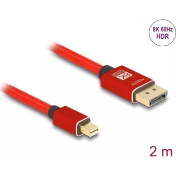 DeLOCK Mini DisplayPort uz DisplayPort kabelis 8K 60 Hz 2 m sarkans metāls bez fiksatora