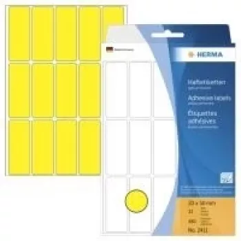 HERMA - pastāvīgas līmlapiņas - dzeltenas - 20 x 50 mm 480 uzlīmes (32 loksnes x 15) (2411)