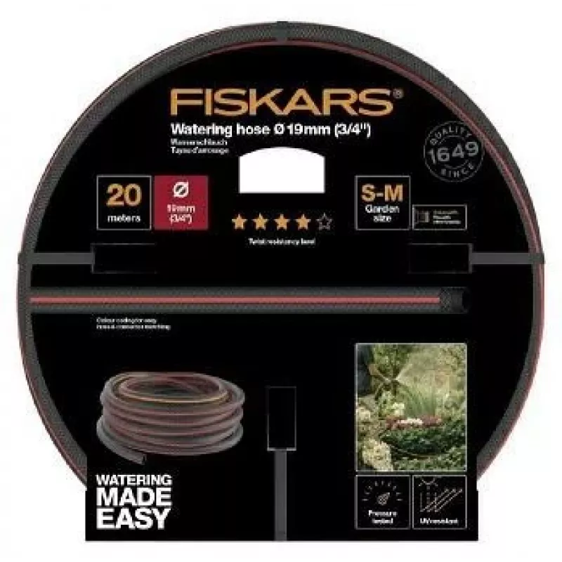Dārza laistīšanas šļūtene Fiskars Q4 3/4 collas 20 m, izturīgs 19 mm iekšējais diametrs