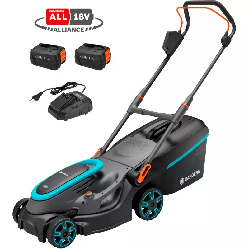 Akumulatora zāles pļāvējs PowerMax 37/36V P4A gatavs lietošanai komplekts, 36 V (2x18 V) (melns/pelēks, 2x litija jonu akumulators 4,0 Ah, POWER FOR ALL ALLIANCE)