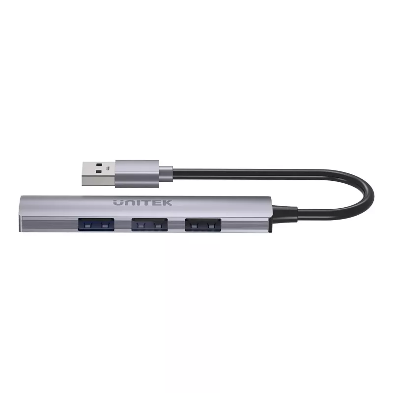 Unitek H1208A USB-A sadalītājs, 4 porti (1x USB-A 5 Gbps, 3x USB-A 2.0), alumīnijs, sudraba