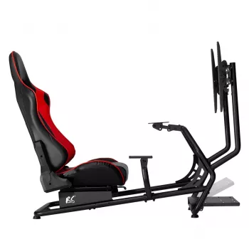 NanoRS RS160 spēļu krēsls, sacīkšu simulatora statīvs 3-in-1, PC, konsolēm, spēlētājiem, sintētiskās ādas pārklājums, stūres statīvs, TV kronšteins līdz 50 inch, maks. VESA 400x400