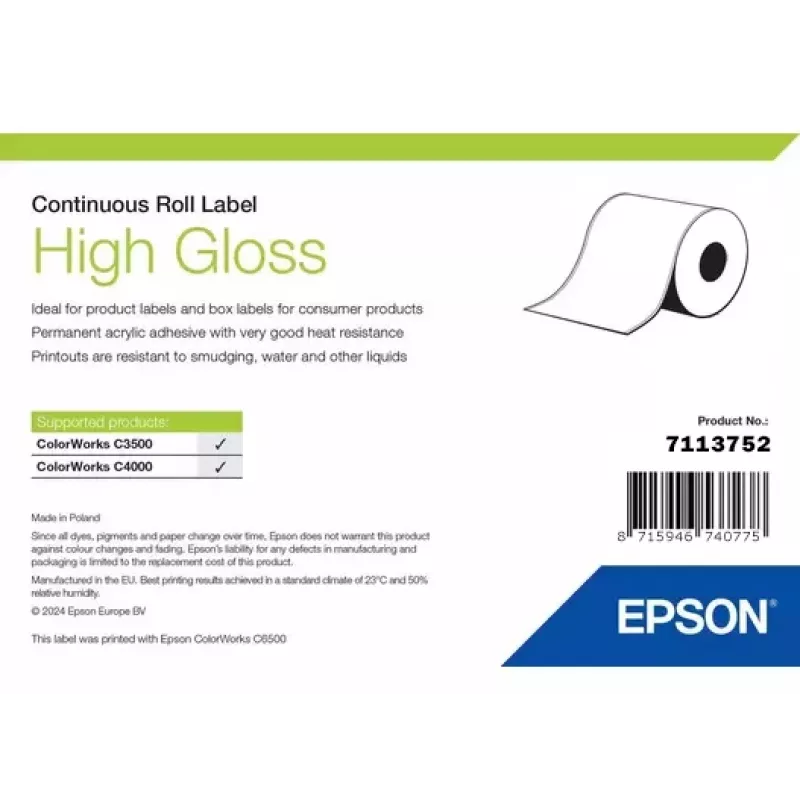 Epson augsta spīduma nepārtrauktās uzlīmju ruļļa 51 mm × 33 m (modelis 7113752)