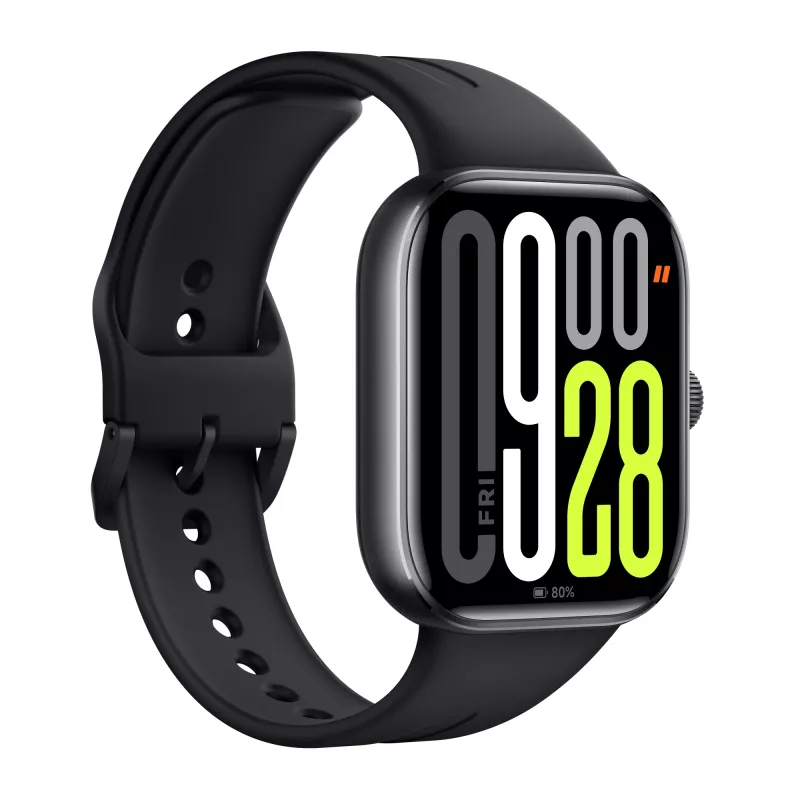 Viedpulkstenis Xiaomi Watch 5 taisnstūra 2,07 collu AMOLED displejs, melns korpuss, melna TPU siksniņa, 47,5 mm, 5 ATM