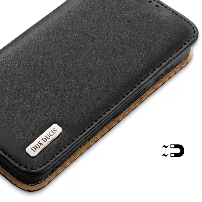 Dux Ducis Dux Ducis Hivo ādas maciņš ar atloku, dabīgās ādas kabatas futrālis kartēm un dokumentiem Samsung Galaxy S22+ (S22 Plus) melns