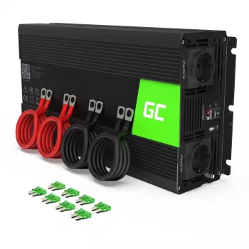 Strāvas pārveidotājs zaļa Cell INV12 3000 W 12 V uz 230 V, 50 Hz, 1 USB, aktīva dzesēšana, melns