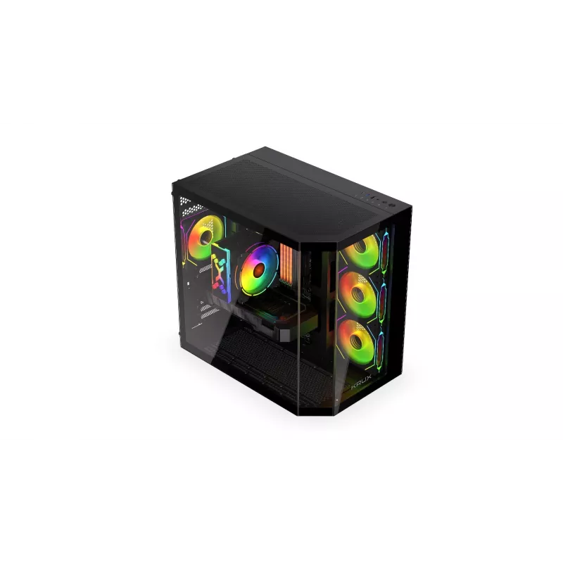 Datora torņa korpuss KRUX Empero KRXD010, ATX, melns — atbalsta GPU līdz 420 mm, CPU dzesētājus līdz 155 mm, 2x 3,5 collu + 3x 2,5 collu nodalījumi