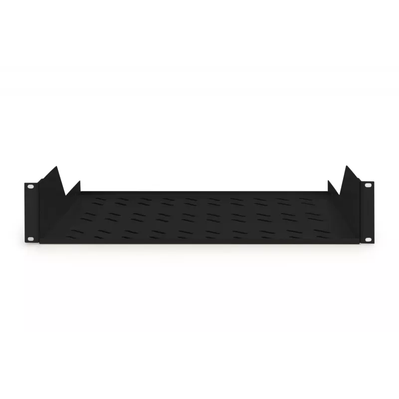 Digitus | 2U fiksēts plaukts statīviem | DN-19 TRAY-2-SW | Melns | Piemērots komponentu uzglabāšanai, kas nav 483 mm (19”) saderīgi. Plāns dizains, kas aizņem 2 augstuma vienību vietu. Viegli un ātri uzstādāms vai noņemams. Izmēri 88x482x349 mm, līdz 25 k