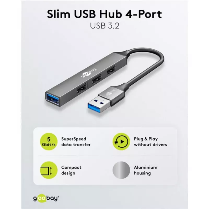 Goobay USB centrmezgls 74456 Type-A 5000 Mbit/s Gaiši pelēks