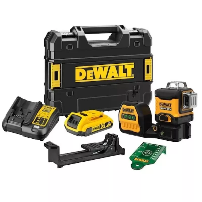 Lāzera nivelieris DeWalt DCE089D1G18-QW zaļš stars, pašizlīdzinošs, 360° ar uztvērēja savietojamību