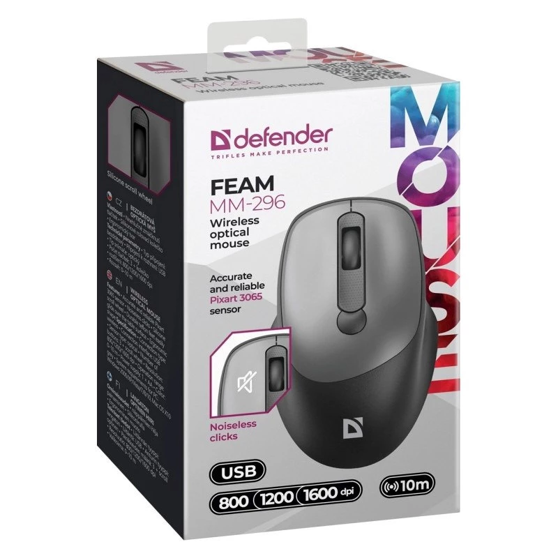 Bezvadu pele Defender Silent Click Feam pelēka 52298