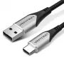 Vention kokvilnas pinuma USB 2.0 A tēvs-C tēvs 3A kabelis 2M pelēks alumīnija sakausējuma tips