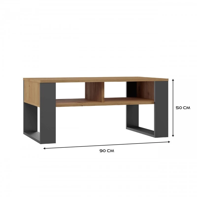 top e shop Modern kafijas galdiņš 90×58×50 cm, antracīta krāsas rāmis, matētas Artisan ozola plaukti