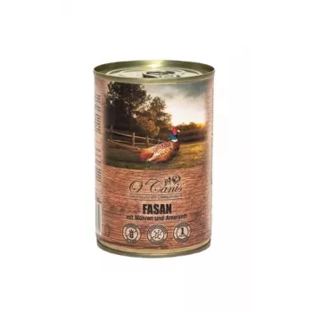 Mitrā suņu barība o'canis fazāns ar burkāniem 400 g — pilnvērtīga konservēta maltīte, 80,5% mitrums, 7,2% olbaltumvielas