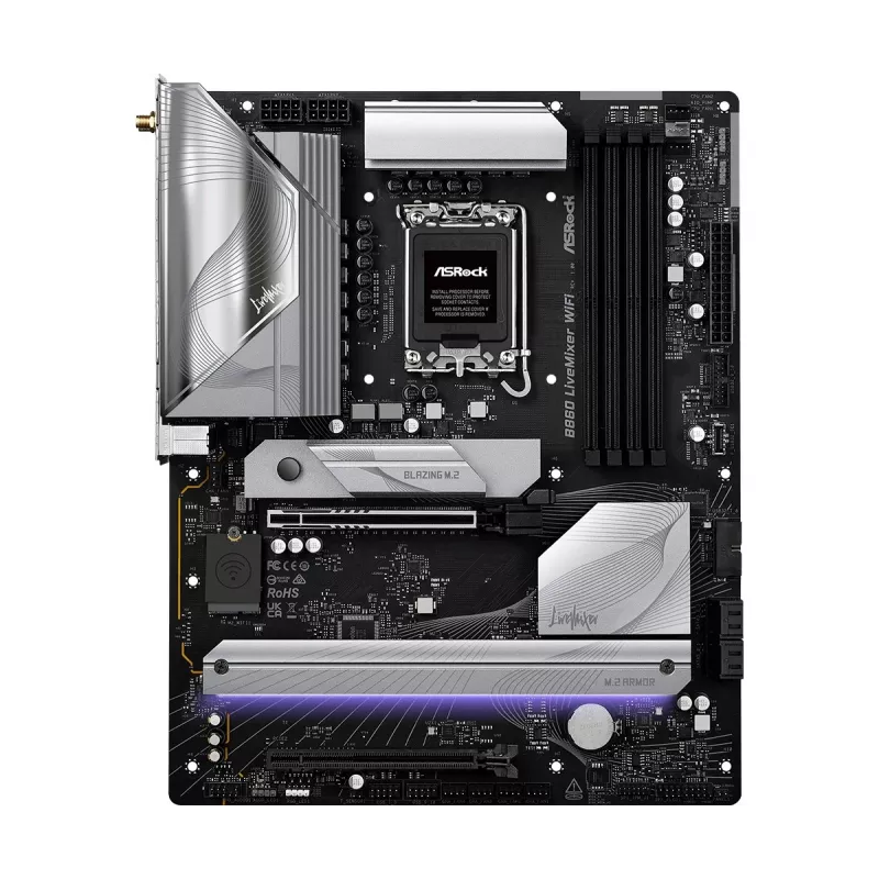 Mātesplate ASRock B860 LiveMixer WiFi — Intel B860, LGA 1851, ATX, DDR5, 4 DIMM, Wi‑Fi 6E, 2.5Gb LAN